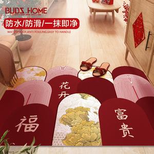 Budis Ковер 50х80 см для прихожей в стиле китайского нового года, водонепроницаемый, нескользящий, моющийся, с дизайном "цветущее процветание"