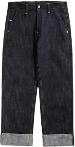 Мужские повседневные джинсы прямого кроя Loose Fit из тяжелого сырого денима Selvedge с высокой посадкой и застежкой на пуговицах