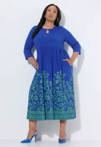 Платье на каждый день с цветочным узором и карманами Ulla Popken, Marine