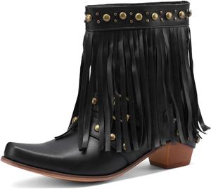 Ковбойские ботинки Scaoruki с бахромой, 069 Black