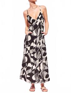 Платье макси с V-образным вырезом и принтом, черное/кремовое Illa Illa, черный/кремовый