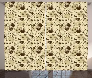 Штора в деревенском стиле ABAKUHAUS в горошек, коричневые кофейные чашки, присборенная штора из тесьмы для спальни с петлями и крючками, 280 x 175 см, кремовый и коричневый