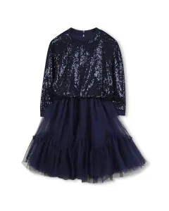 Длинное платье для девочки с пайетками Billieblush, темно-синий