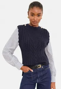 Регулярный гибридный джемпер с пуговичным узором и отделкой в виде волнистых краев. Lipsy, Navy Blue