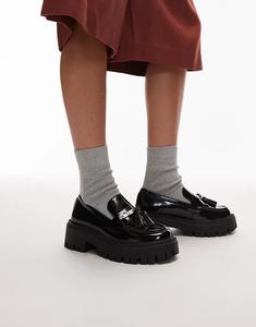 Лоферы Topshop Cameron с кисточками и рифленой подошвой, черного цвета