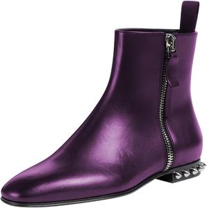 Женские ботильоны FOWT с круглым носком, заклепками, массивным низким каблуком, короткие ботинки с боковой молнией, модная стильная обувь, размеры 4-16 США, Purple