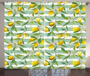 Штора ABAKUHAUS Art Rustic, цветущее лимонное дерево, универсальная ленточная штора для гостиной с петлями и крючками, 280 x 225 см, цвет папоротника, цвет морской пены, желтый Abakuhaus