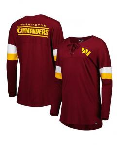Женская бордовая футболка Washington Commanders Athletic Varsity со шнуровкой и длинными рукавами New Era, красный