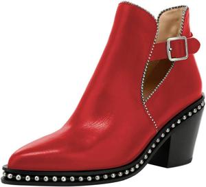 Женские ботильоны YDN с заклепками, средней высоты на массивном каблуке, закрытым носком миндальной формы, с пряжкой, короткие боевые ботинки, размеры 4-15 США, Red