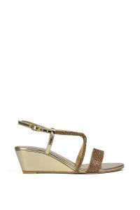 Босоножки на танкетке с блестящими драгоценными камнями и стразами 'Ocean' на щиколотке с ремешком на щиколотке XY London, золото