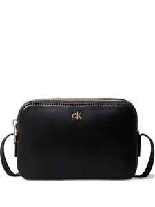 Сумка через плечо с логотипом и молнией Calvin Klein, черный