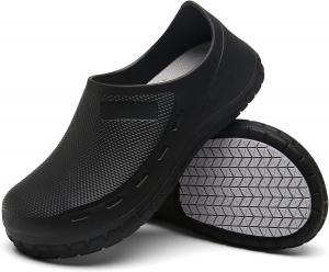 Мужские рабочие туфли повара, противоскользящие, водонепроницаемые, мужские сабо, удобная обувь для медсестры, садовника, для работы в помещении и на улице, для кухни, офиса, пляжа JSWEI, черный