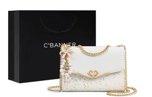 Кожаная сумка через плечо из коровьей кожи, маленькая квадратная сумка, обычная женская, цвет экрю C°BANNER