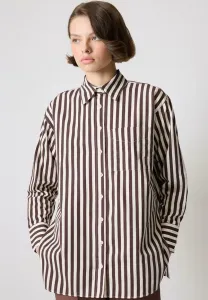 Полосатая блузка на пуговицах с карманами Touché Privé, Brown