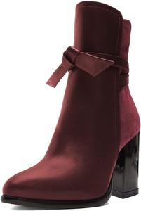 Женские ботильоны XYD с массивным металлическим декором, бантом на щиколотке, ремешками, заостренным носком, уникальные двухцветные с боковой молнией, короткие ботинки, обувь для осени и зимы, Red