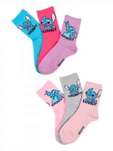 Носки для девочек, упаковка 6 пар - разноцветные хлопковые носки Stitch