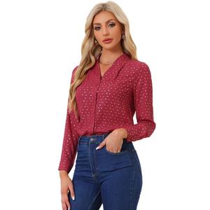 Женская рубашка с воротником-стойкой и длинным рукавом с металлическими звездами ALLEGRA K, цвет Red Leaf