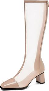 Женские ботильоны с вырезами и массивным каблуком, лаковая кожа Klarmar, Beige-Long 2