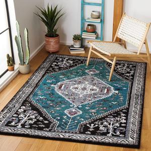 Ковер SAFAVIEH, 122 x 183 см, Vintage Hamadan Collection, зеленый и черный, традиционный восточный дизайн, не линяет и прост в уходе, идеален для помещений с высокой проходимостью: прихожая, гостиная, спальня (VTH201Y)