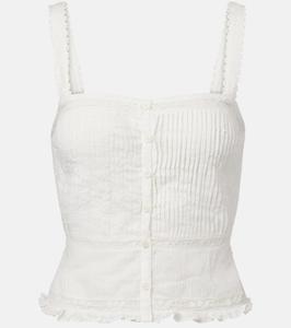 Топ с принтом ягод укороченный хлопковый Poupette St Barth, Natural White Plain
