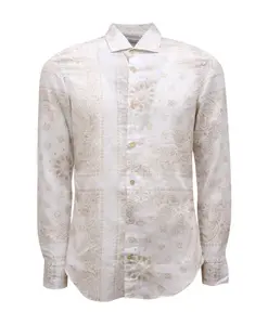 Рубашка из хлопка и льна Eleventy, бежевый