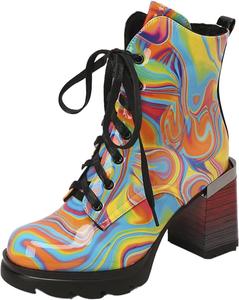 Женские ботильоны на осень и зиму, модный тренд, постепенная смена, камуфляжный принт, удобный квадратный толстый каблук, женские ботинки с широким каблуком (A, 7) No Brand, A 6.5