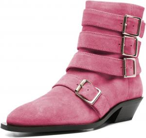 Женские ботильоны YDN с острым носком, ремешками и пряжками, на щиколотку, с боковой молнией, низким массивным каблуком, для работы, вечеринок и мероприятий, размеры 4-16 US, Plum