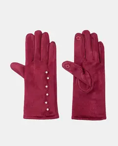 Перчатки из замши с жемчугом Santacana, бордовый
