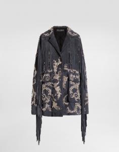 Кожаная куртка из спилка с вышивкой Dolce & Gabbana, мультиколор