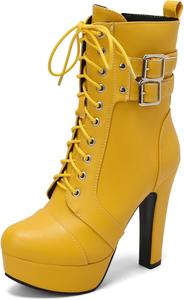 Женские ботильоны Alsoloveu на платформе с высоким массивным каблуком, круглым носком и шнуровкой, ботинки для вечеринок и платьев, Yellow