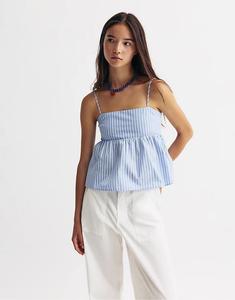 Полосатый топ из поплина Pull&Bear синего цвета