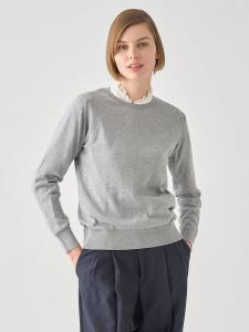 Хлопковый трикотажный пуловер с круглым вырезом и длинными рукавами | EVONNE | 30G, современный крой