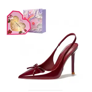 Crelinkxlat Туфли-лодочки Lover Rose Box с заострённым носком, бантом и тонким каблуком, женские, бордовые, цвет Burgundy[Valentine Rose Box]