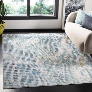 Ковер SAFAVIEH, 122 x 183 см, Aria Collection, Cream & Teal, современный бохо-абстрактный дизайн, не линяет и прост в уходе, идеален для помещений с высокой проходимостью: прихожая, гостиная, спальня (ARA121A)