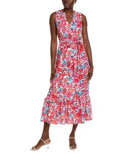 Джонс Нью-Йорк Макси-платье из льняной смеси с ярусной отделкой и присборенным кокеткой Jones New York, оранжевый