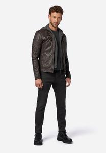 Кожаная мужская куртка 12815 Hood - косуха со съемным капюшоном RICANO, коричневый