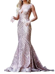 Платье с V-образным вырезом, украшенное пайетками, в цвете розового золота JOVANI