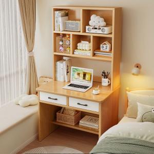 Письменный стол Naijia с полками и тумбой, 80 см, цвет желтый кедр, улучшенная версия из массива дерева
