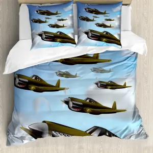 Пододеяльник ABAKUHAUS "Самолеты в воздухе", защита от клещей, подходит для аллергиков с наволочками, 200 см x 200 см - 80 x 80 см, синий, зеленый, серый Abakuhaus