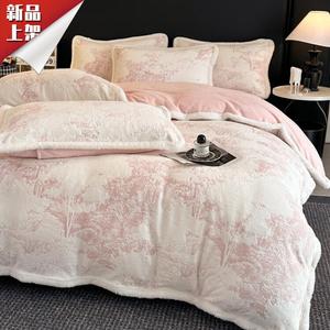 LUOLAI HOME Комплект постельного белья, 4 предмета, простыня на резинке, 150 см, зеленый-розовый