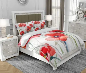 Постельное белье 160x200 см + 2x70x80 см, комплект из 3 предметов, 100% хлопок, сатин, молния, цветочный узор, красный - | So.0009 SOVIO