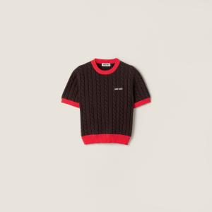 Шерстяной и хлопковый свитер MIU MIU, коричневый/красный