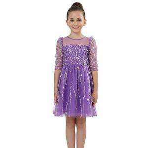 Детское фиолетовое платье с длинным рукавом и пайетками для праздника 2Bunnies