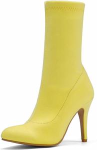 Женские модные ботильоны Aflngle с заостренным носком, закрытые, на высоком каблуке-стилетто, эластичные замшевые короткие ботинки, элегантные и удобные, на среднем голенище, Yellow