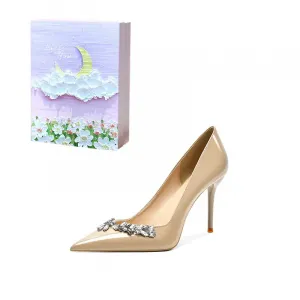 ROBINHOOD Тонкие каблуки на шпильке женские - нюд [Фиолетовая лунная галактика] в коробке, цвет Nude[Purple Moon Galaxy]Box