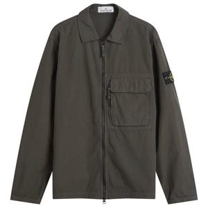 Куртка-Рубашка на молнии из хлопчатобумажной ткани с холщовой тканью Stone Island, Lead Grey