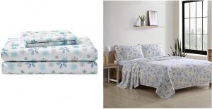 Комплект постельного белья Eddie Bauer - Простыни размера Queen, из хлопковой фланели, с начесом для дополнительной мягкости, Cozy Home Decor (с рисунком снежинок, размер Queen) и простыни размера Queen, из хлопковой фланели, Blue