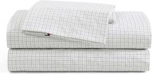 Tommy Hilfiger Комплект постельного белья Full, хлопковый перкаль, цвет Crisp & Cool, бежевая клетка New England, наволочки