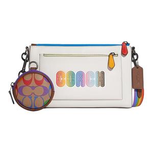 COACH Кожаная сумка кроссбоди, миниатюрная женская сумка через плечо white/brown/rainbow