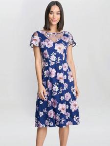Платье а-силуэта в цветочек Gina Bacconi, цвет Navy/Pink